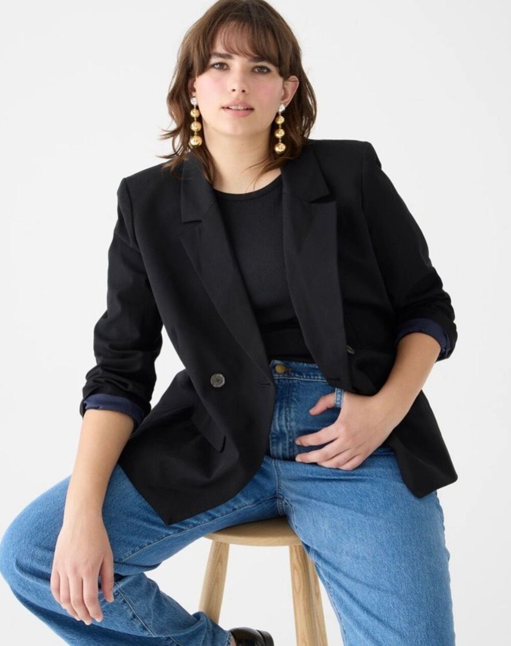 J. Crew Devon Double Breasted Cotton Blazer in Black Size 6 - Picture 3 of 12